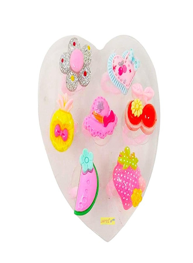JAPSI Pack of 7 Pcs Cute Plastic Finger Rings Set for Girls |Pretend Play Dress up Jewellery (1 Box, 7 Pcs) Soft Hands Playing Toy Rings |Suitable For Age 2-8 Years Plastic Ring Set - Image 3